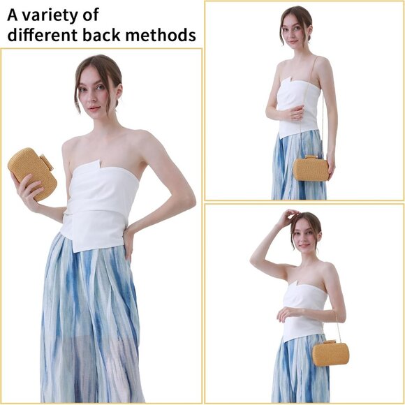 Straw Clutch Purse for Women Woven Raffia Tote Beach Party Summer Bag - Picture 4 of 7